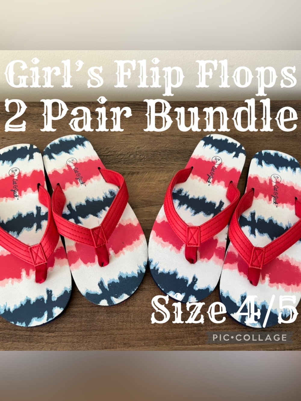 Girls Shoes Target Cat & Jack 2 Pair Bundle Aubrey Sandals Flip Flops Size 4/5